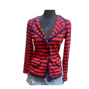 Cabi Nautical Coral and Navy Striped Blazer Jacket